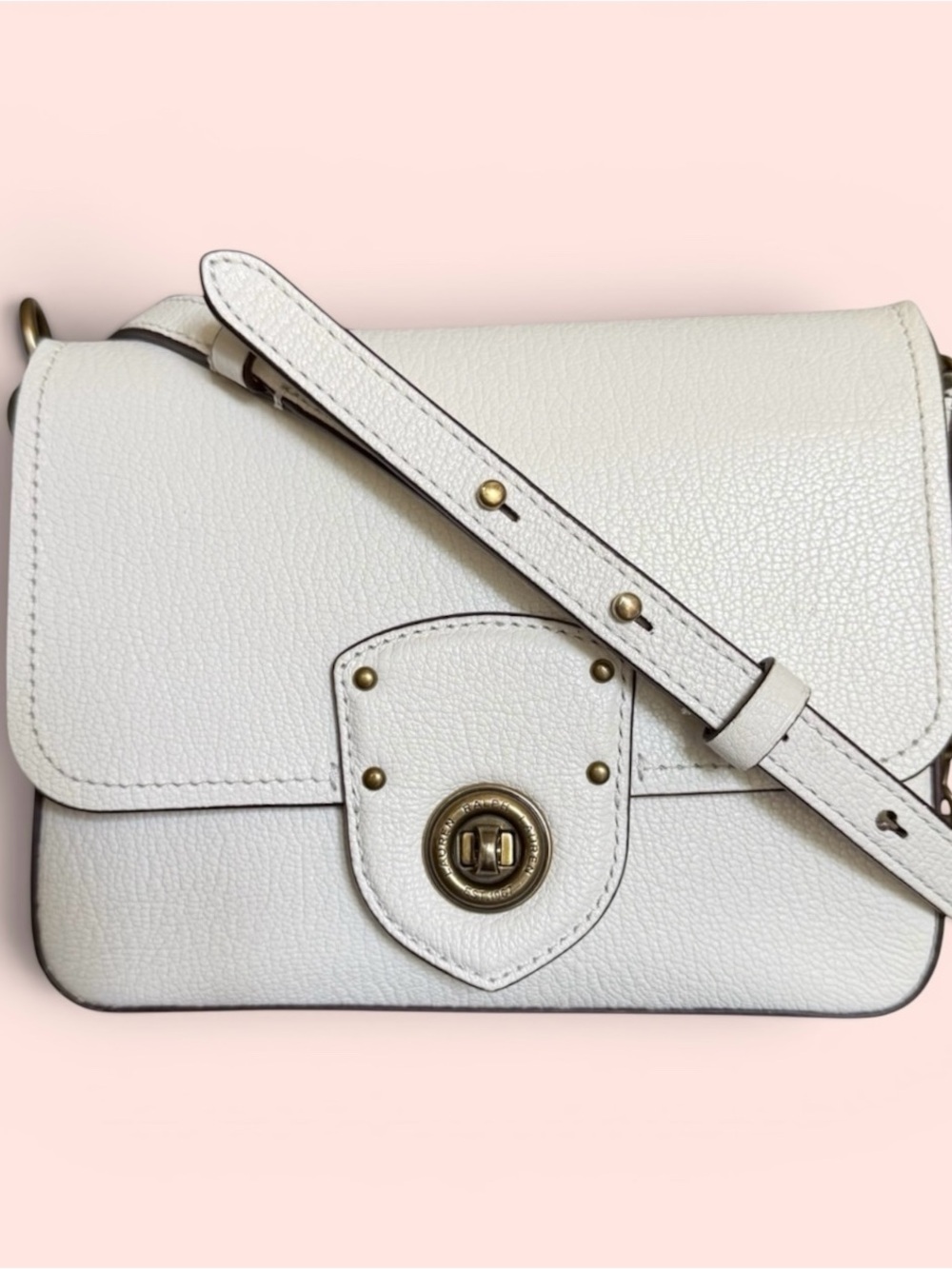 Vintage Ralph Lauren Cream Pebbled Leather Crossbody Bag - Turnlock